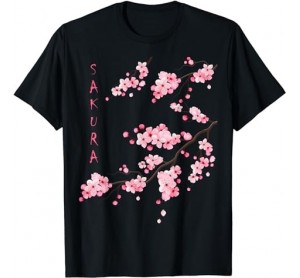 Vintage Sakura Cherry Blossom Japanese Graphical Art T-Shirt